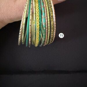 Elegant Gold and Green Bangle Bracelet Set